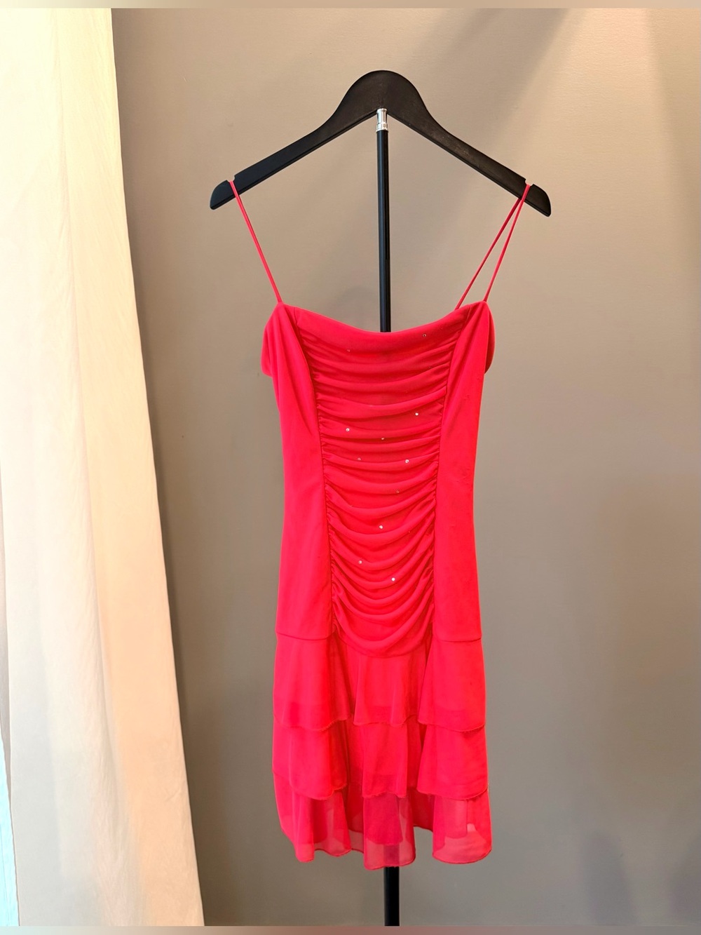Vintage Y2K Rampage Red Ruched Mini Dress M Formal Vacation Party Romantic 90s - Picture 2 of 11